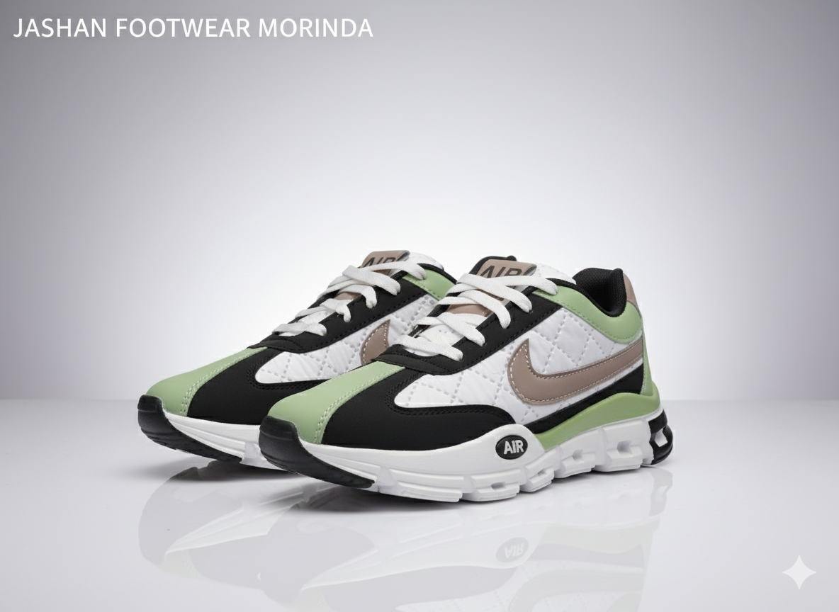 Stylish Retro-Runner Sneakers | Mint Green, White & Black with Air Cushioning
