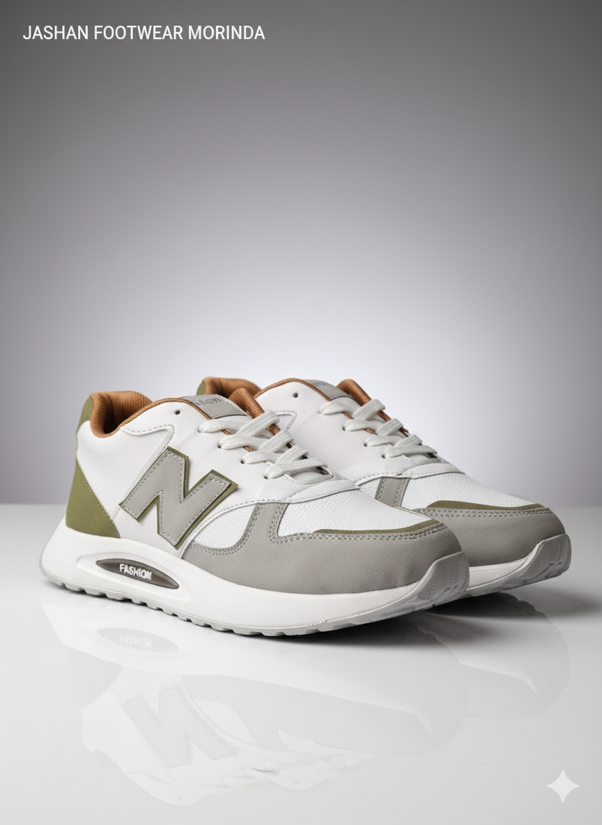 Unisex Lifestyle Sneakers | White, Grey & Olive Green Fashion Trainers | 