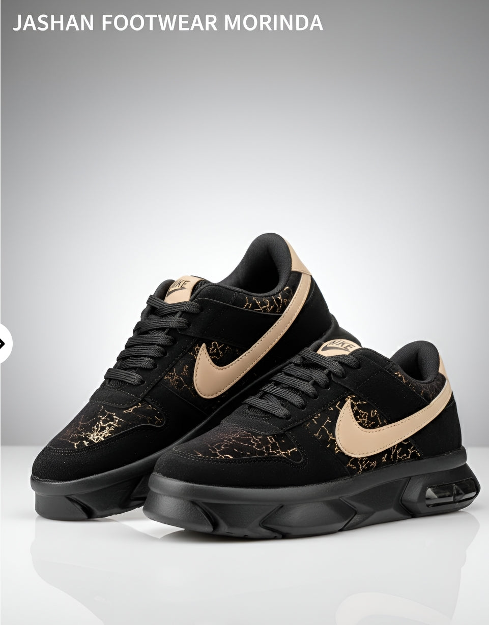 Black & Gold Velvet/Suede Fashion Sneakers  | Cushioned Sole