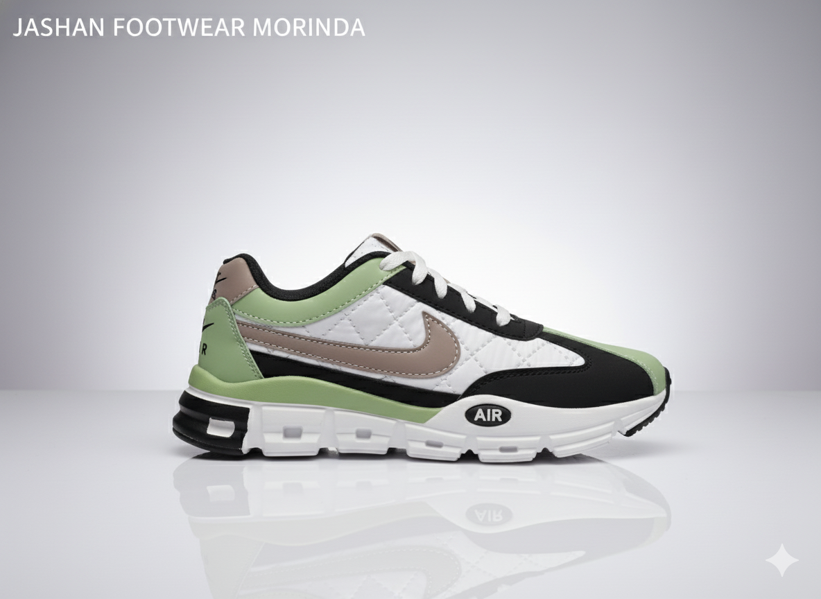 Stylish Retro-Runner Sneakers | Mint Green, White & Black with Air Cushioning