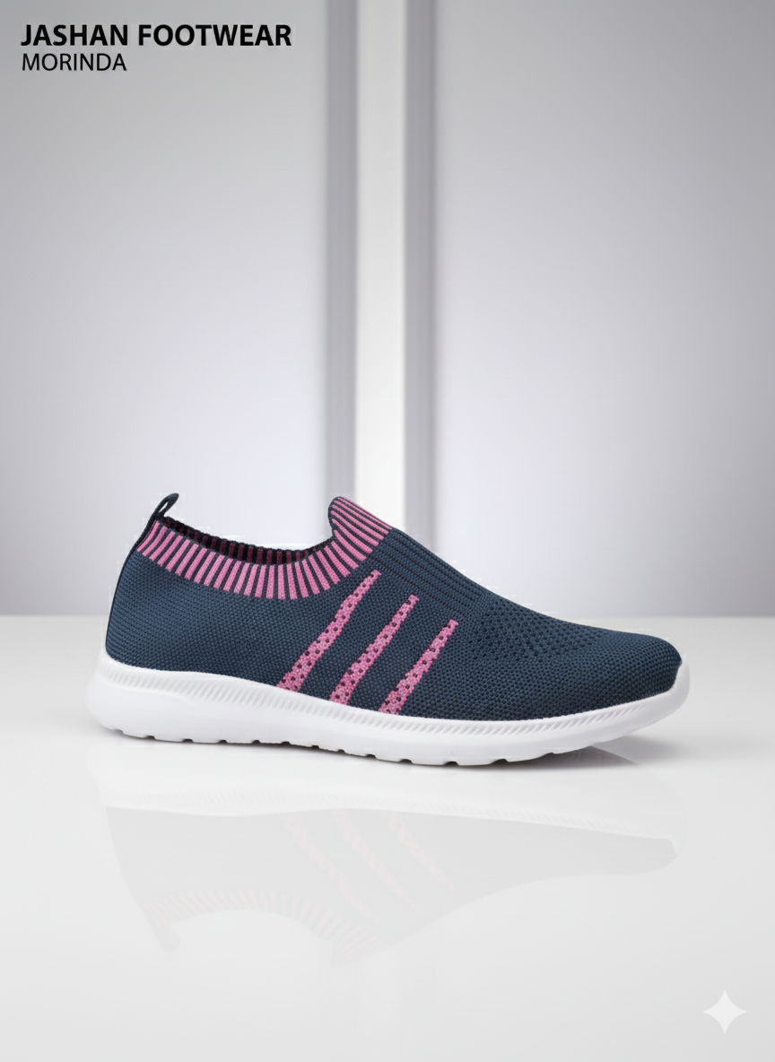 Women's Lightweight Slip-On Knit Running Shoes | Navy Blue & Hot Pink - JUST ₹299